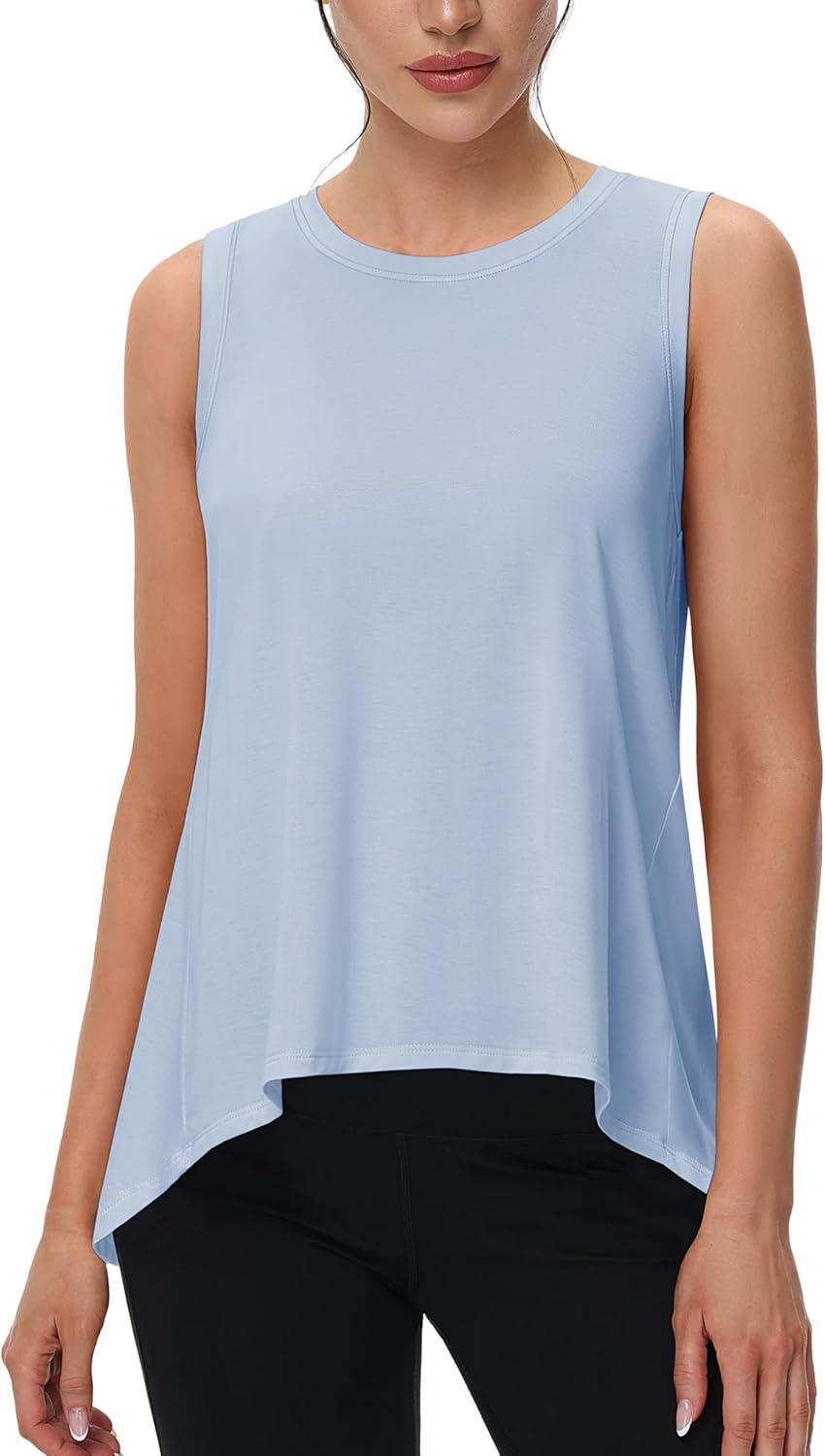 imageMAGCOMSEN Womens Workout Tank Tops Loose Fit Gym Yoga Sleeveless Shirts Athletic Running Tops FlowySky Blue