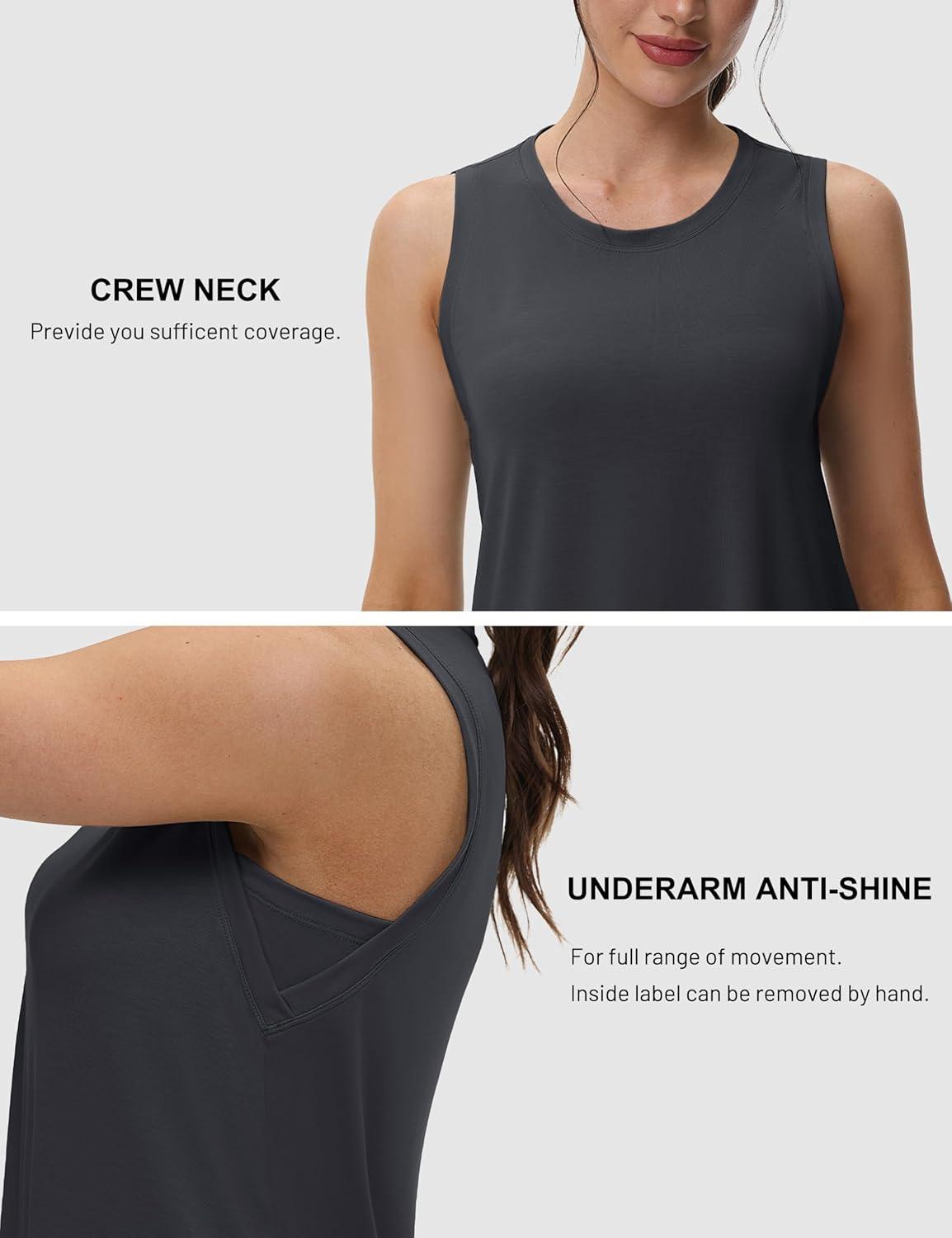imageMAGCOMSEN Workout Tank Tops for Women Loose Fit Sleeveless Tops Quick Dry Lightweight Athletic Gym Yoga Exercise ShirtsGray