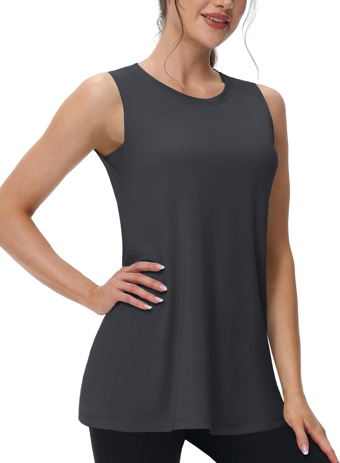 imageMAGCOMSEN Workout Tank Tops for Women Loose Fit Sleeveless Tops Quick Dry Lightweight Athletic Gym Yoga Exercise ShirtsGray