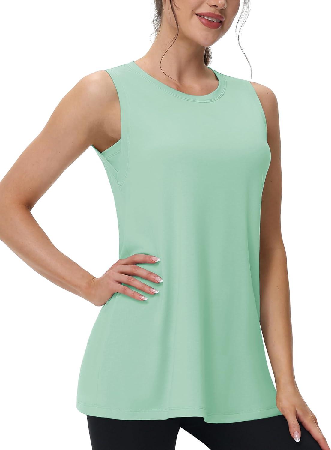 imageMAGCOMSEN Workout Tank Tops for Women Loose Fit Sleeveless Tops Quick Dry Lightweight Athletic Gym Yoga Exercise ShirtsGreygreen