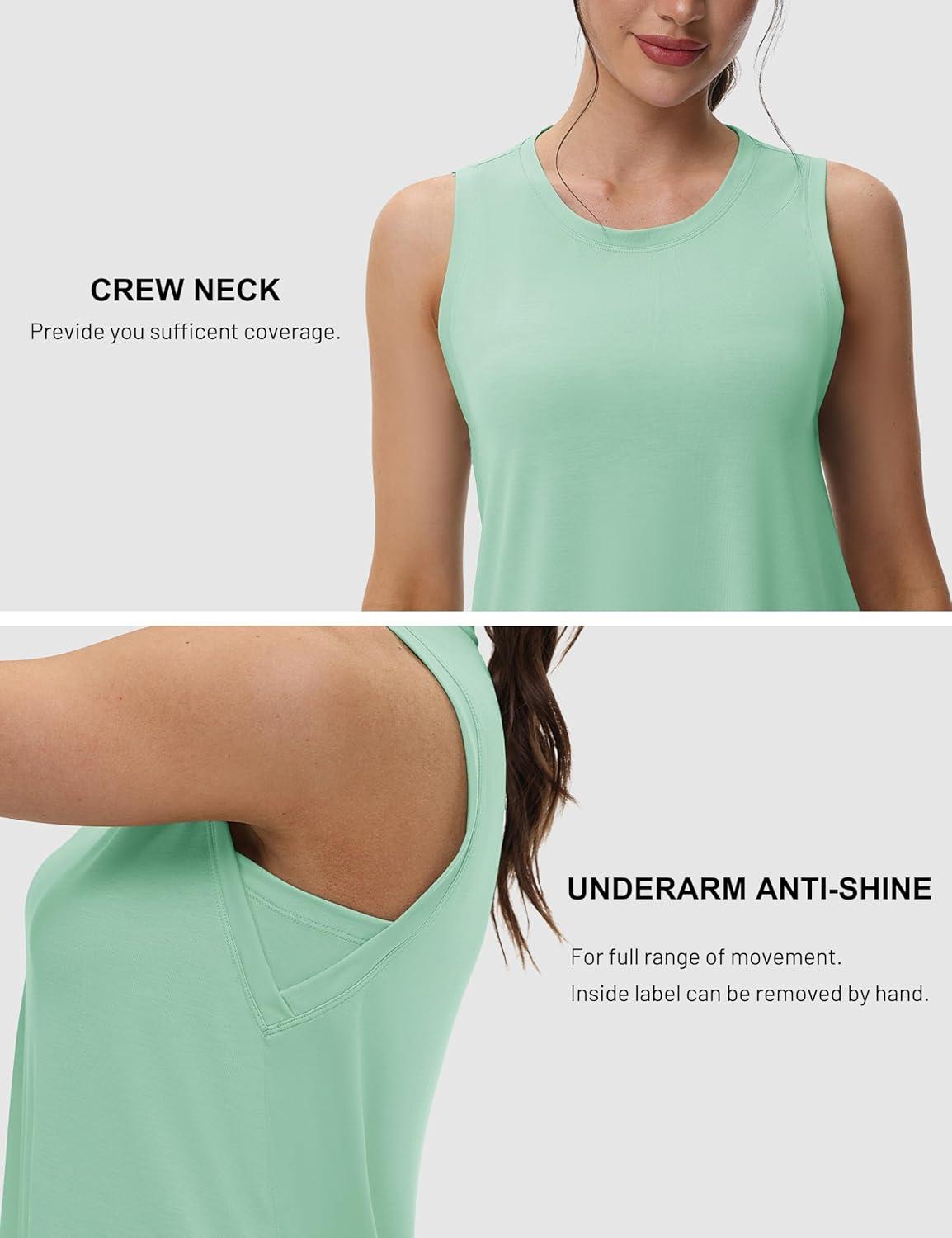 imageMAGCOMSEN Workout Tank Tops for Women Loose Fit Sleeveless Tops Quick Dry Lightweight Athletic Gym Yoga Exercise ShirtsGreygreen