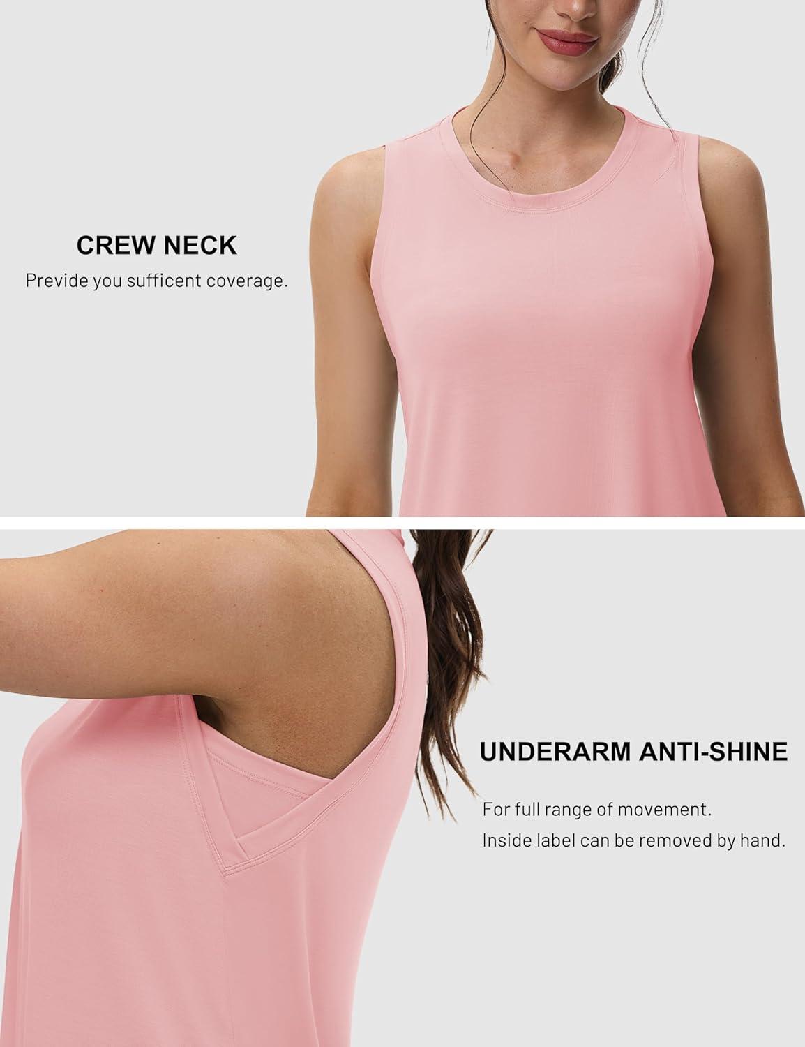 imageMAGCOMSEN Workout Tank Tops for Women Loose Fit Sleeveless Tops Quick Dry Lightweight Athletic Gym Yoga Exercise ShirtsLightpink