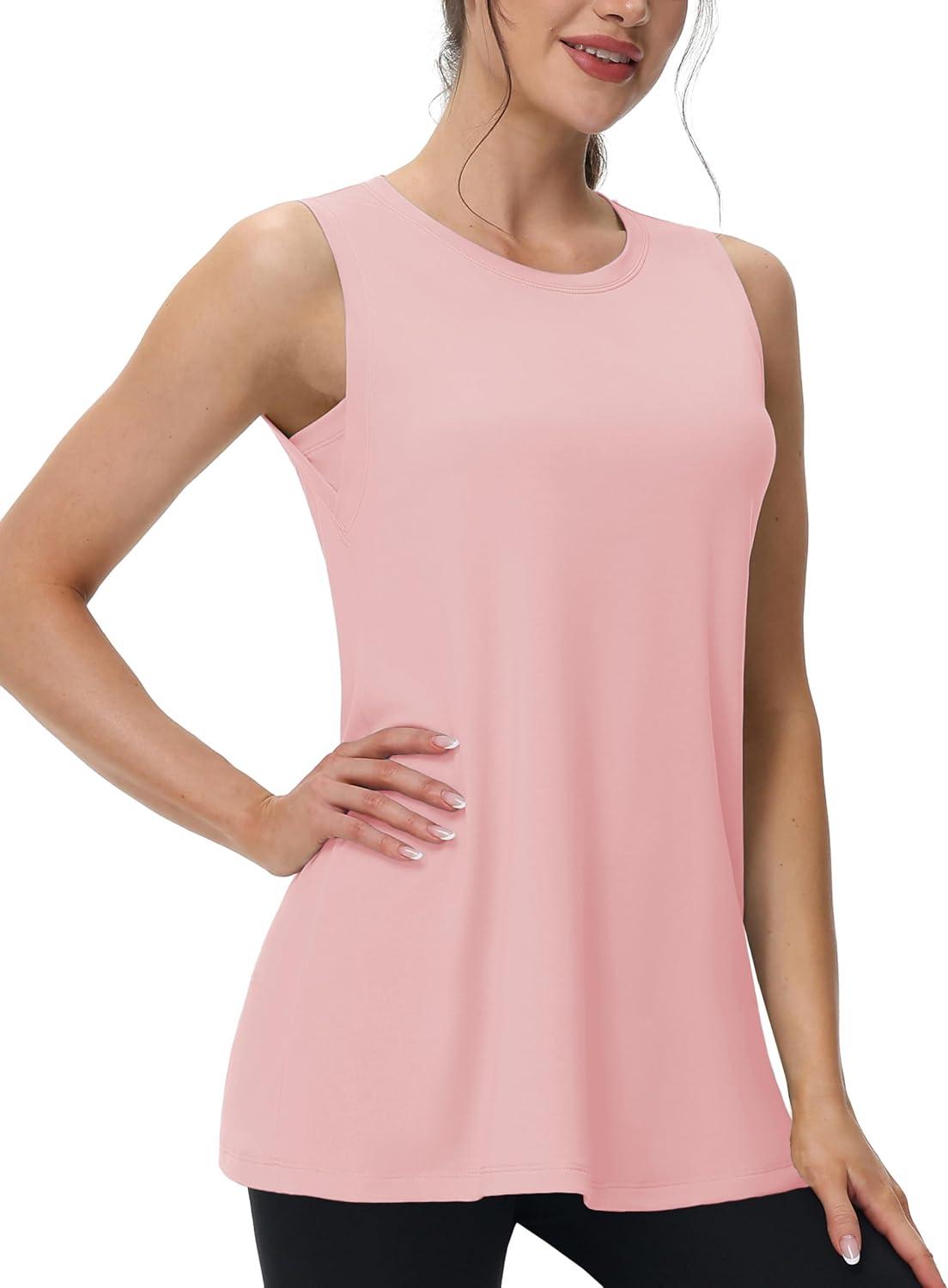 imageMAGCOMSEN Workout Tank Tops for Women Loose Fit Sleeveless Tops Quick Dry Lightweight Athletic Gym Yoga Exercise ShirtsLightpink
