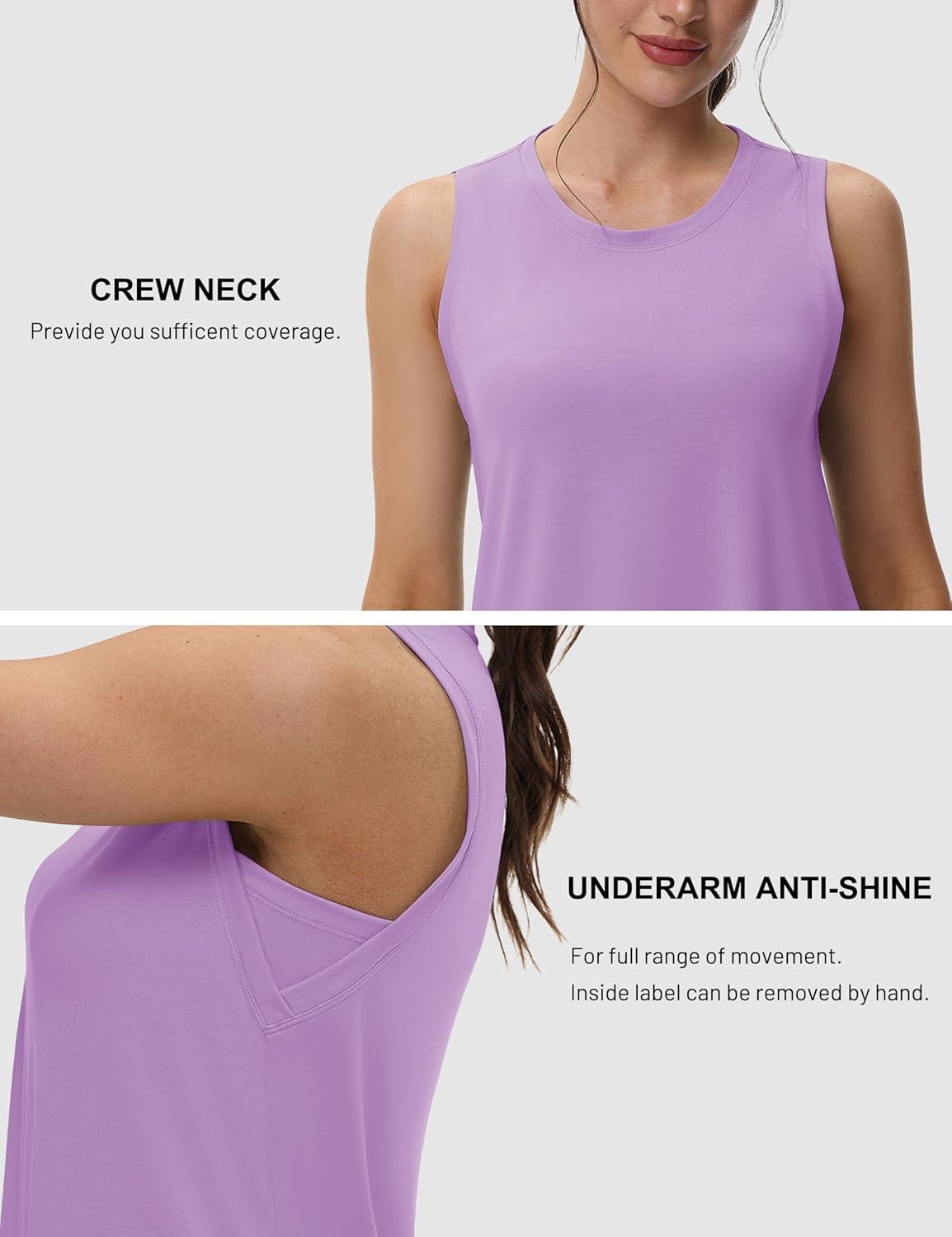 imageMAGCOMSEN Workout Tank Tops for Women Loose Fit Sleeveless Tops Quick Dry Lightweight Athletic Gym Yoga Exercise ShirtsLightpurple