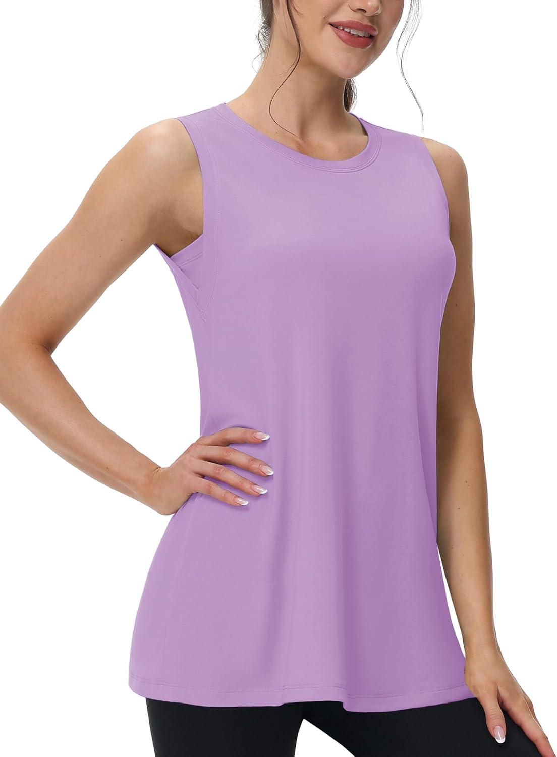 imageMAGCOMSEN Workout Tank Tops for Women Loose Fit Sleeveless Tops Quick Dry Lightweight Athletic Gym Yoga Exercise ShirtsLightpurple