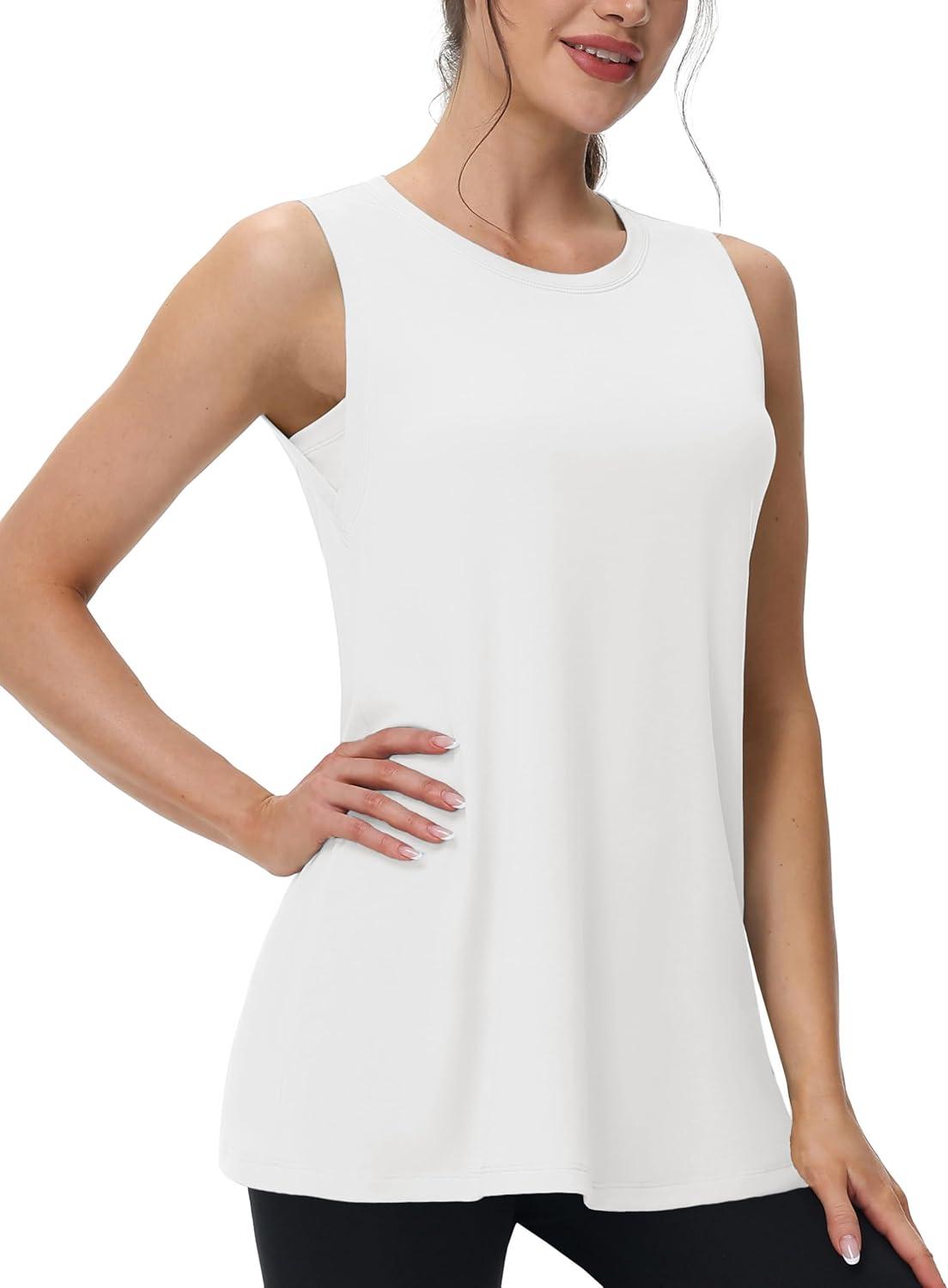 imageMAGCOMSEN Workout Tank Tops for Women Loose Fit Sleeveless Tops Quick Dry Lightweight Athletic Gym Yoga Exercise ShirtsWhite