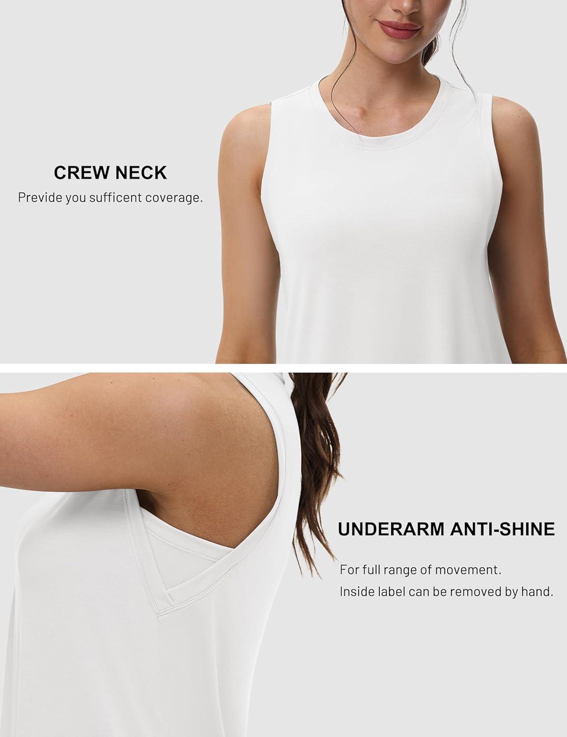 imageMAGCOMSEN Workout Tank Tops for Women Loose Fit Sleeveless Tops Quick Dry Lightweight Athletic Gym Yoga Exercise ShirtsWhite