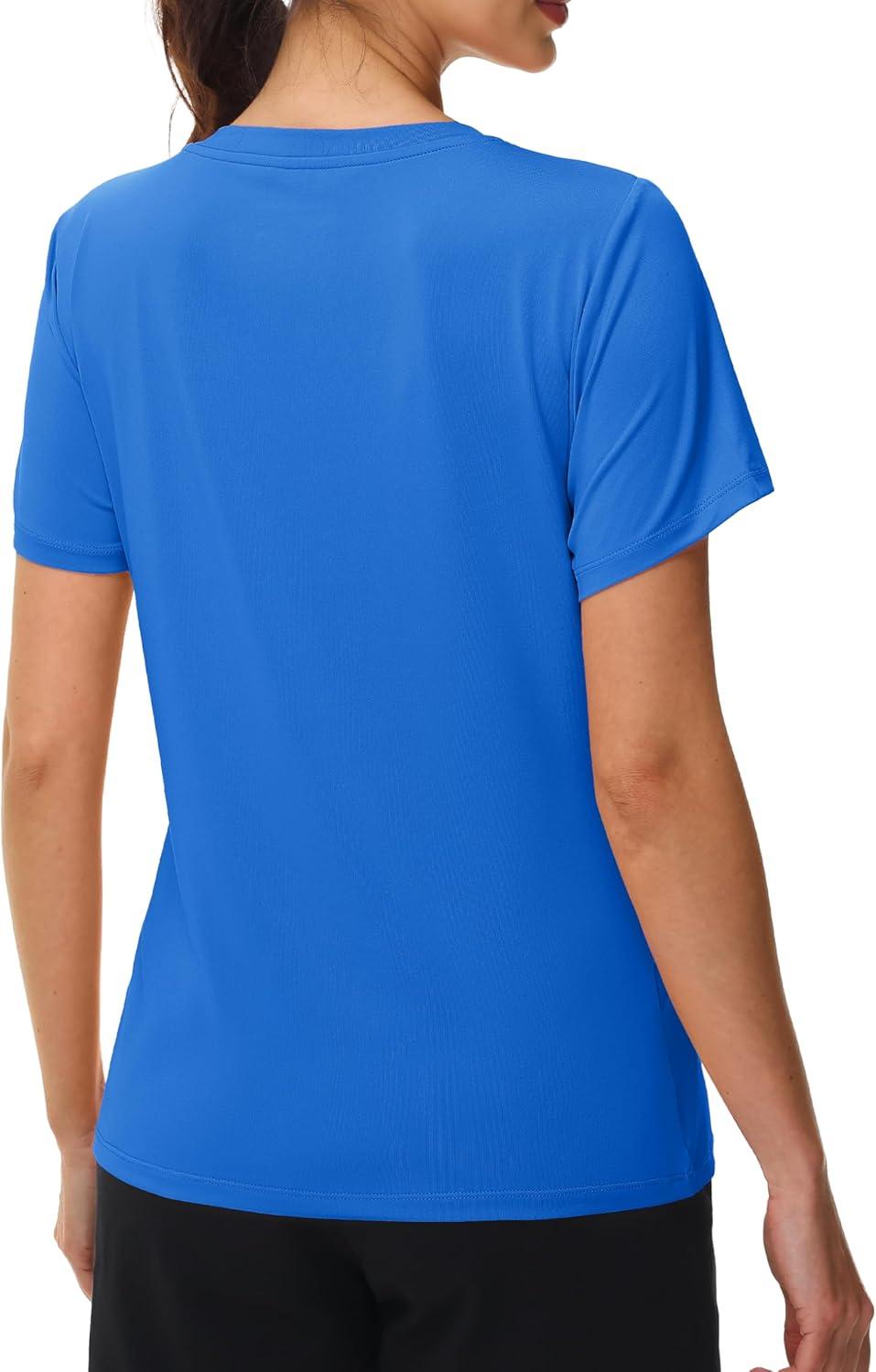 imageMAGCOMSEN Workout Tops for Women UPF 80 VNeck Short Sleeve Tee Shirt Quick Dry T Shirts Gym Athletic Yoga TopAzure