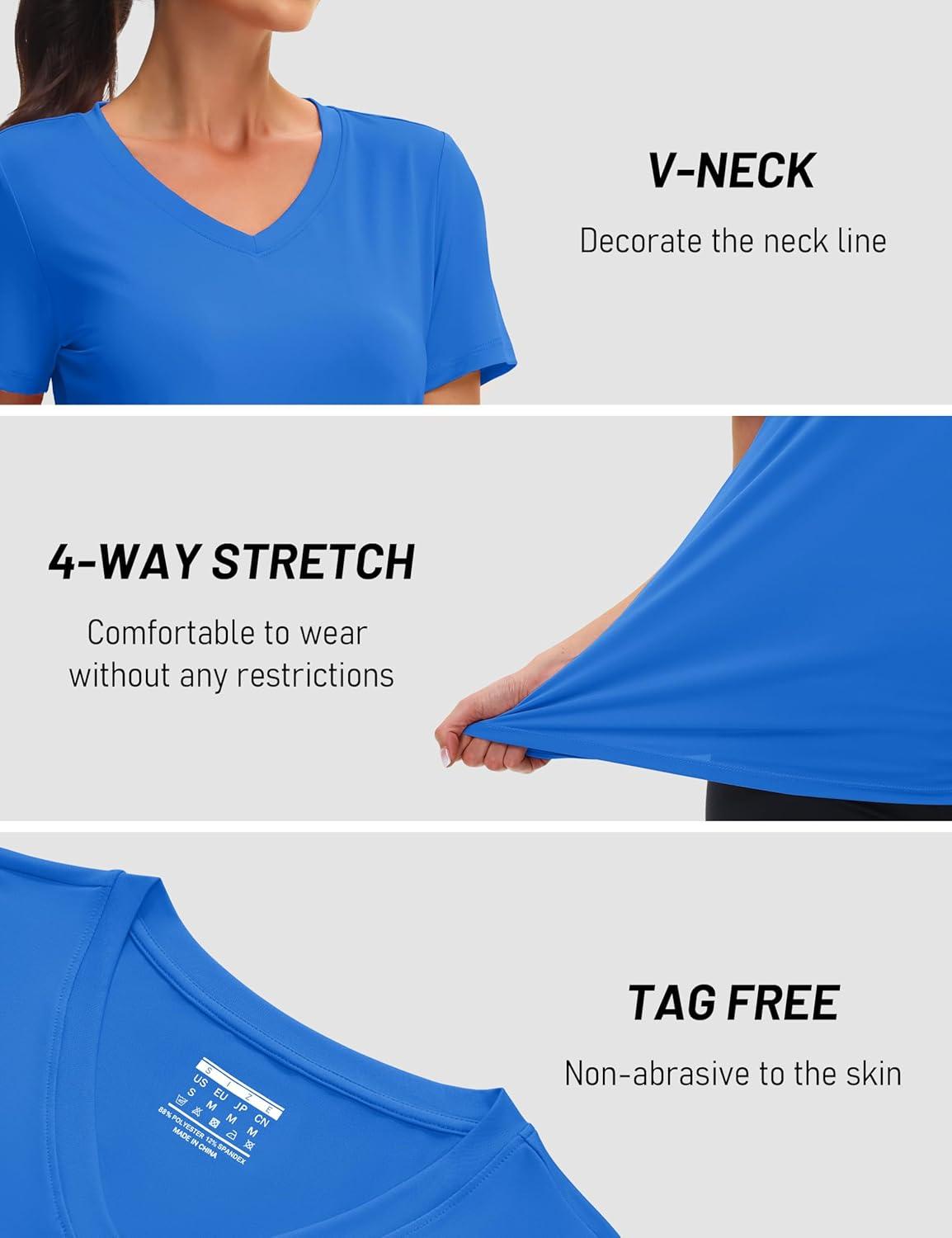 imageMAGCOMSEN Workout Tops for Women UPF 80 VNeck Short Sleeve Tee Shirt Quick Dry T Shirts Gym Athletic Yoga TopAzure