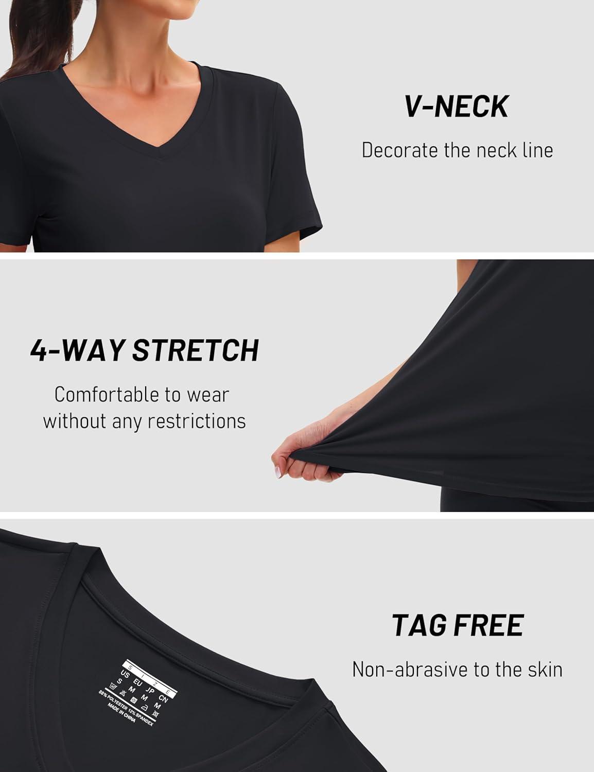 imageMAGCOMSEN Workout Tops for Women UPF 80 VNeck Short Sleeve Tee Shirt Quick Dry T Shirts Gym Athletic Yoga TopBlack
