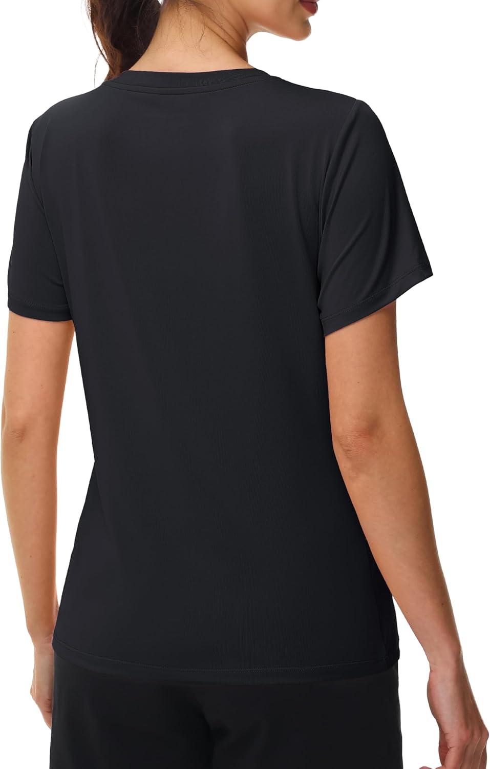 imageMAGCOMSEN Workout Tops for Women UPF 80 VNeck Short Sleeve Tee Shirt Quick Dry T Shirts Gym Athletic Yoga TopBlack