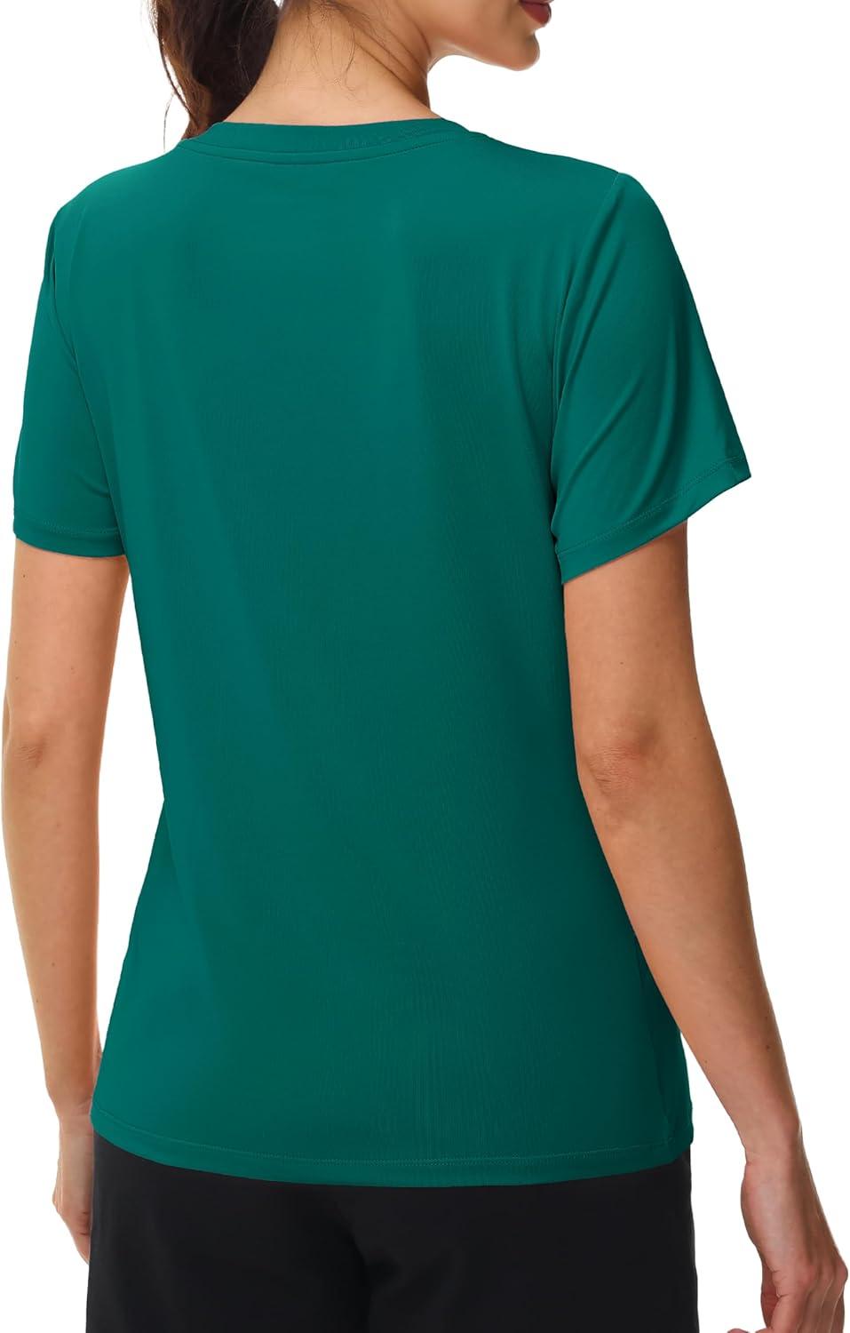 imageMAGCOMSEN Workout Tops for Women UPF 80 VNeck Short Sleeve Tee Shirt Quick Dry T Shirts Gym Athletic Yoga TopEgreen
