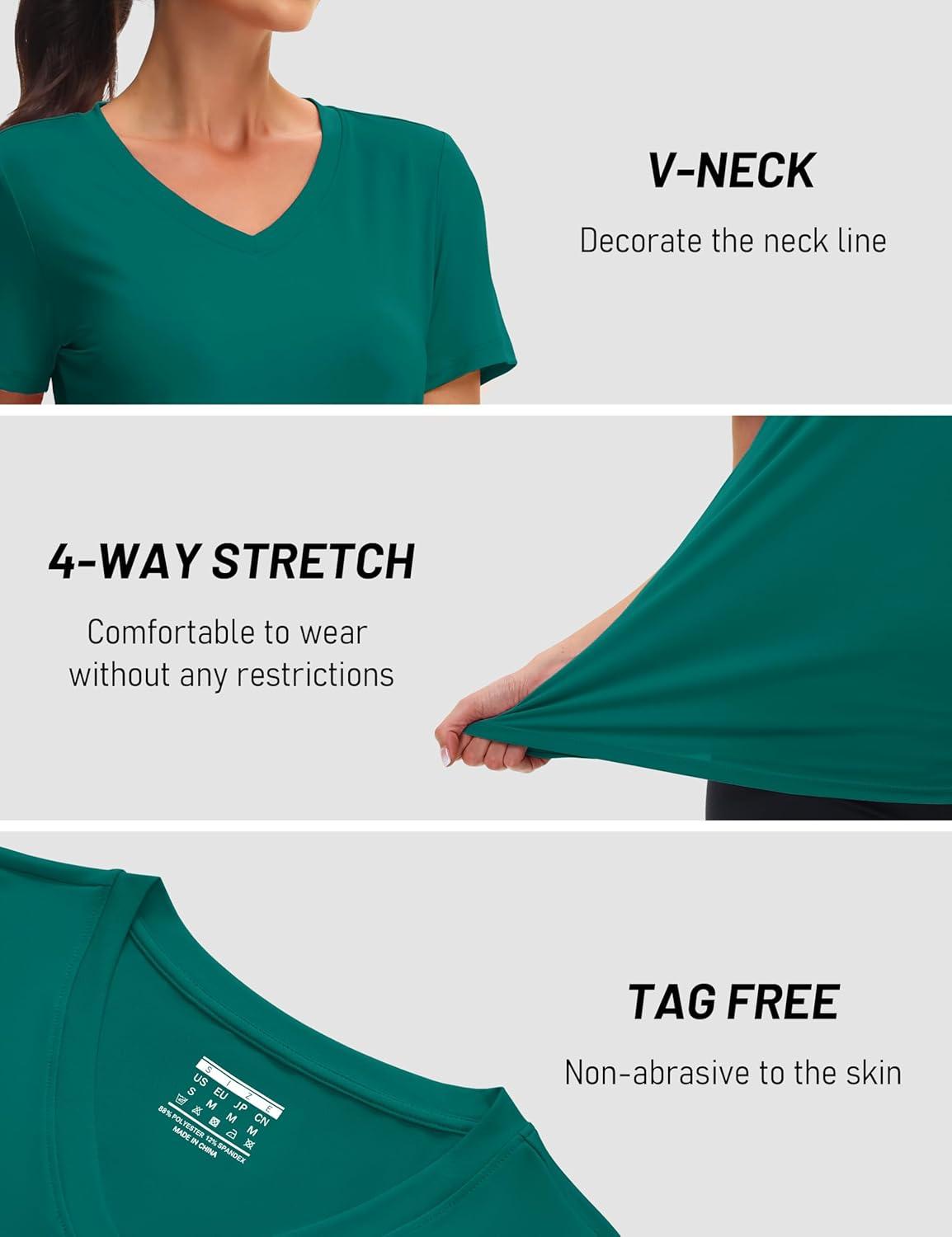 imageMAGCOMSEN Workout Tops for Women UPF 80 VNeck Short Sleeve Tee Shirt Quick Dry T Shirts Gym Athletic Yoga TopEgreen