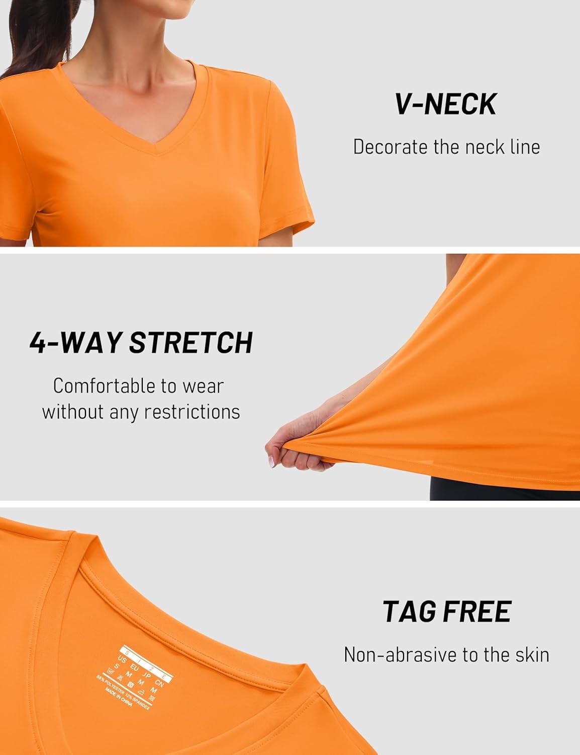imageMAGCOMSEN Workout Tops for Women UPF 80 VNeck Short Sleeve Tee Shirt Quick Dry T Shirts Gym Athletic Yoga TopFrorange