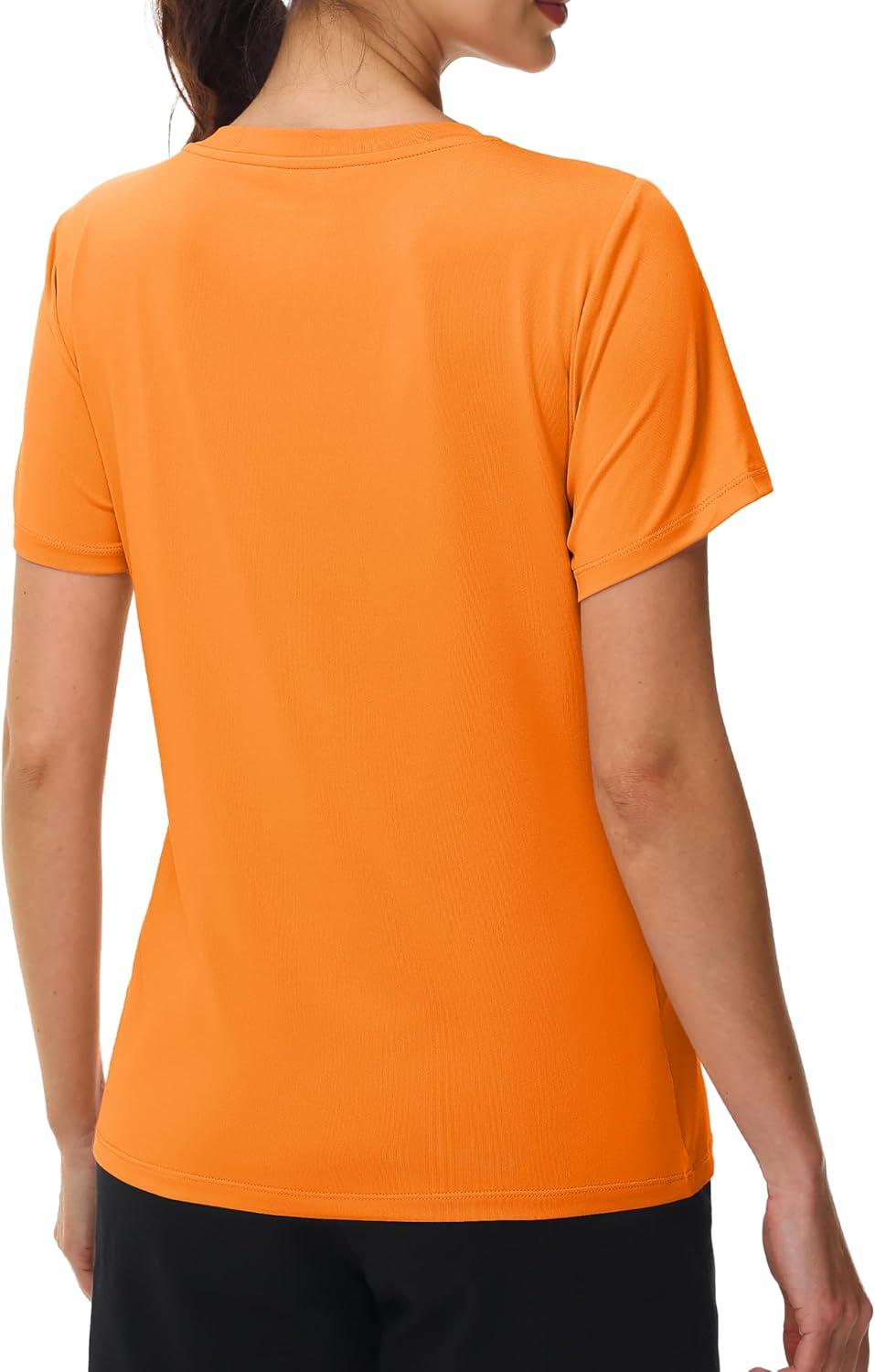 imageMAGCOMSEN Workout Tops for Women UPF 80 VNeck Short Sleeve Tee Shirt Quick Dry T Shirts Gym Athletic Yoga TopFrorange