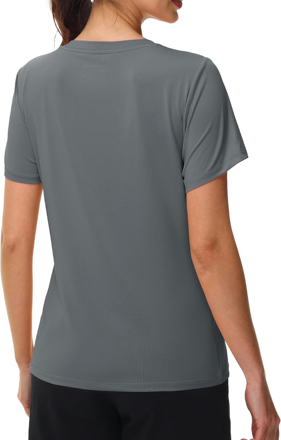 imageMAGCOMSEN Workout Tops for Women UPF 80 VNeck Short Sleeve Tee Shirt Quick Dry T Shirts Gym Athletic Yoga TopGray
