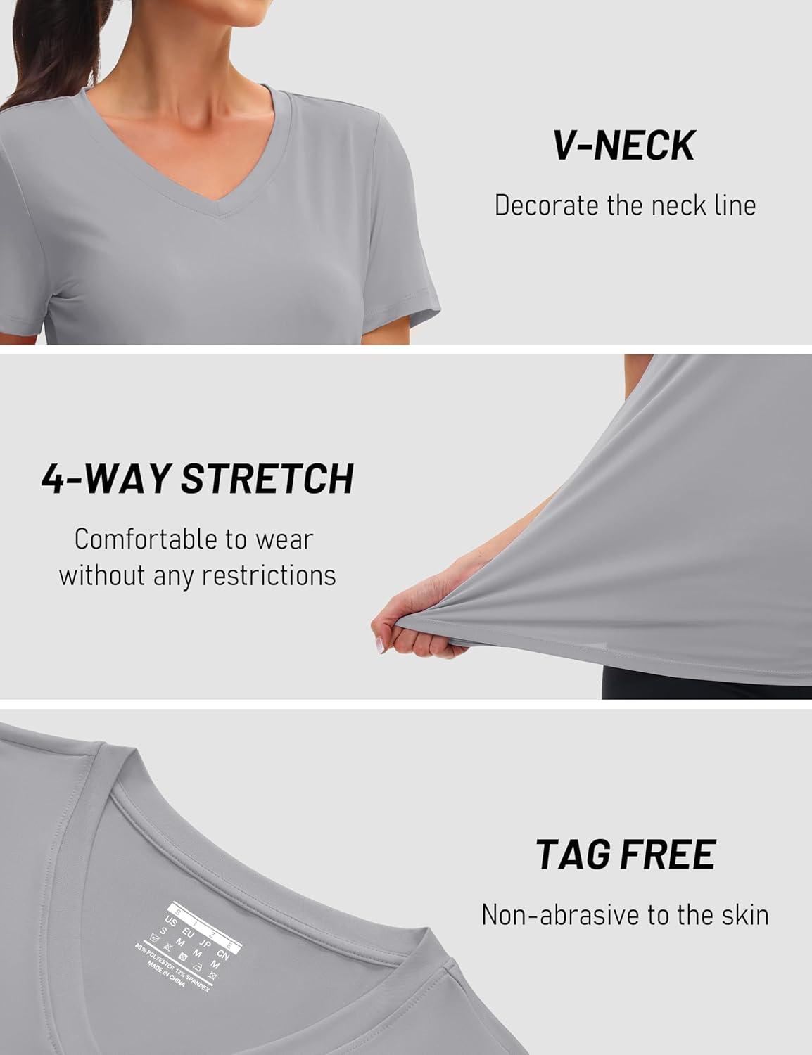 imageMAGCOMSEN Workout Tops for Women UPF 80 VNeck Short Sleeve Tee Shirt Quick Dry T Shirts Gym Athletic Yoga TopLightgrey