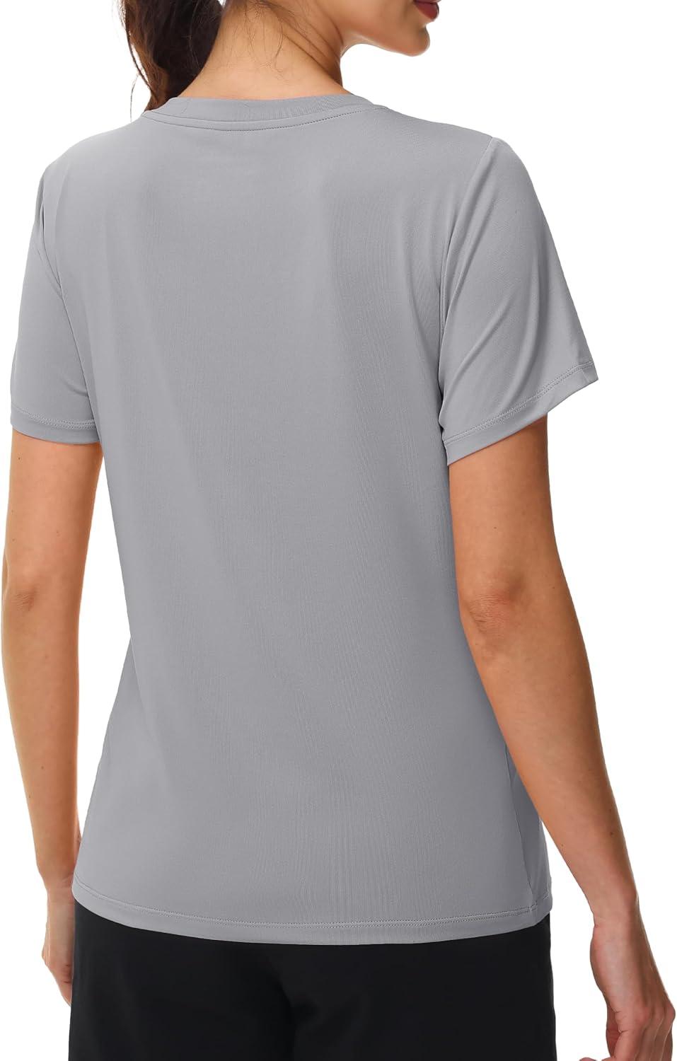 imageMAGCOMSEN Workout Tops for Women UPF 80 VNeck Short Sleeve Tee Shirt Quick Dry T Shirts Gym Athletic Yoga TopLightgrey