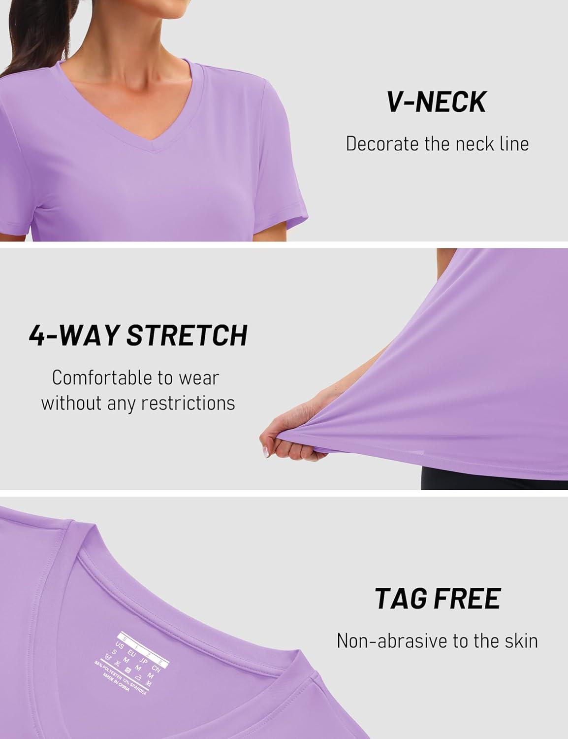 imageMAGCOMSEN Workout Tops for Women UPF 80 VNeck Short Sleeve Tee Shirt Quick Dry T Shirts Gym Athletic Yoga TopLightpurple