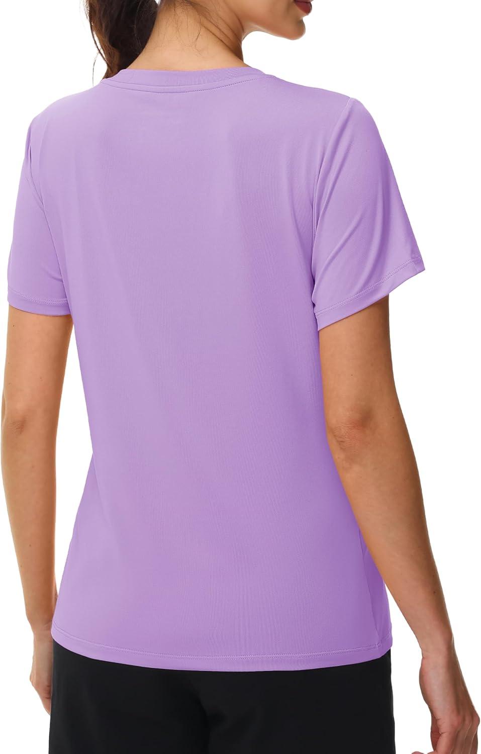 imageMAGCOMSEN Workout Tops for Women UPF 80 VNeck Short Sleeve Tee Shirt Quick Dry T Shirts Gym Athletic Yoga TopLightpurple