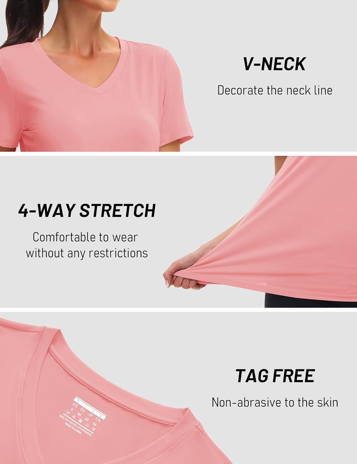 imageMAGCOMSEN Workout Tops for Women UPF 80 VNeck Short Sleeve Tee Shirt Quick Dry T Shirts Gym Athletic Yoga TopPink
