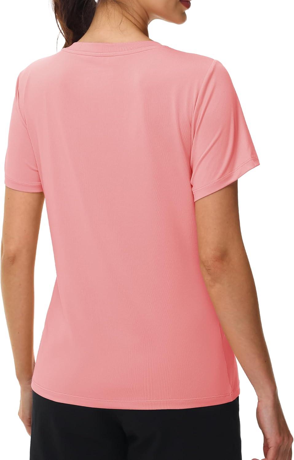 imageMAGCOMSEN Workout Tops for Women UPF 80 VNeck Short Sleeve Tee Shirt Quick Dry T Shirts Gym Athletic Yoga TopPink