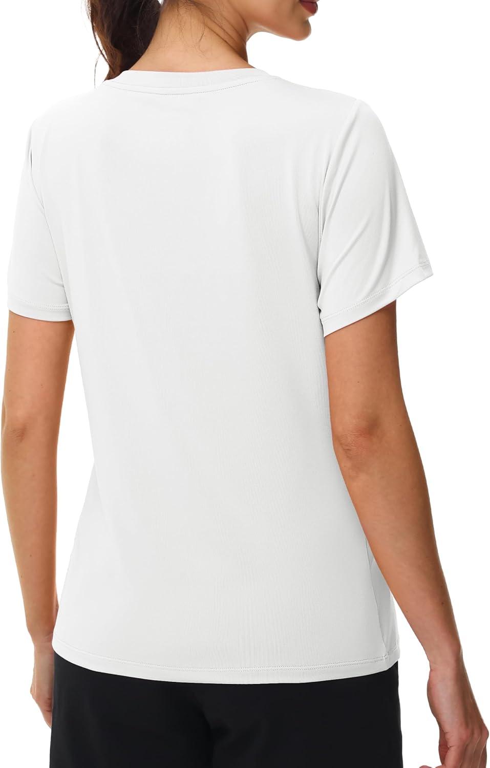 imageMAGCOMSEN Workout Tops for Women UPF 80 VNeck Short Sleeve Tee Shirt Quick Dry T Shirts Gym Athletic Yoga TopWhite