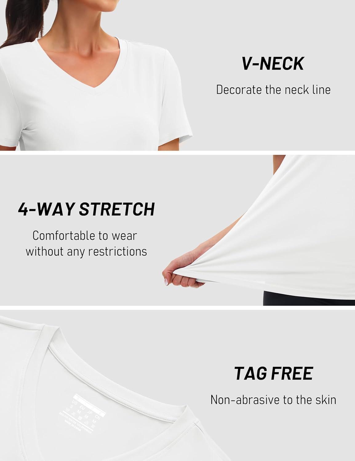 imageMAGCOMSEN Workout Tops for Women UPF 80 VNeck Short Sleeve Tee Shirt Quick Dry T Shirts Gym Athletic Yoga TopWhite
