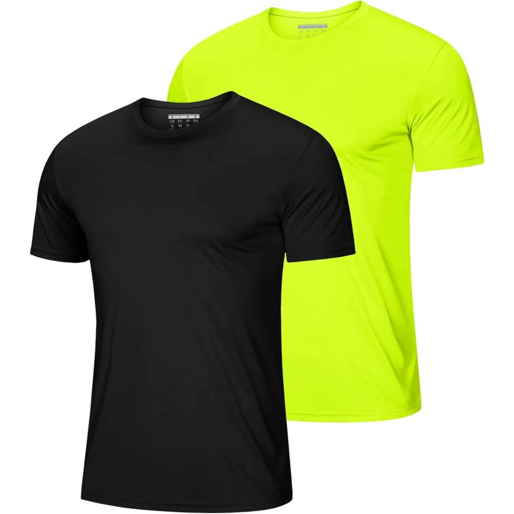 imageMAGCOMSEN 2 Pack Mens Short Sleeve Dry Fit Athletic Shirts UPF 50 Running Gym Workout Tops Moisture Wicking Cooling ShirtsBlackFlgreen
