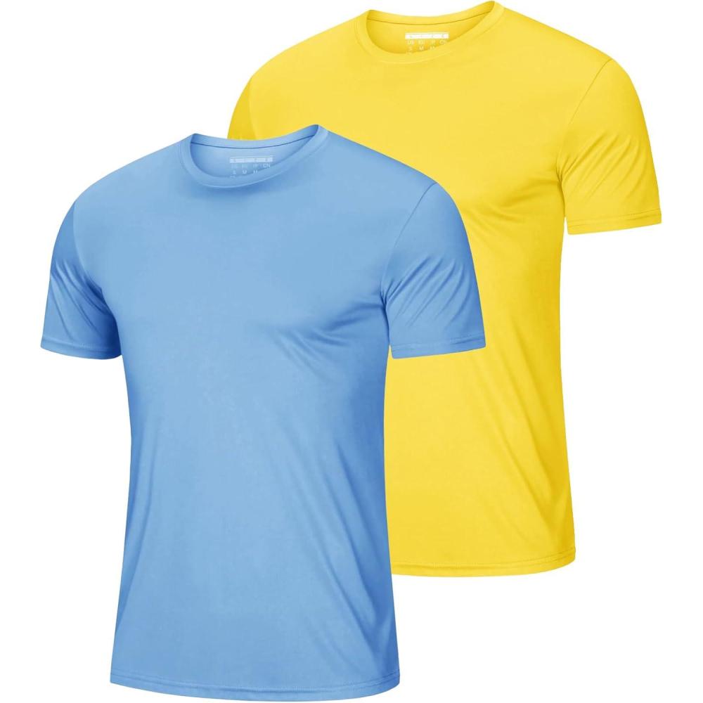 imageMAGCOMSEN 2 Pack Mens Short Sleeve Dry Fit Athletic Shirts UPF 50 Running Gym Workout Tops Moisture Wicking Cooling ShirtsBlueYellow