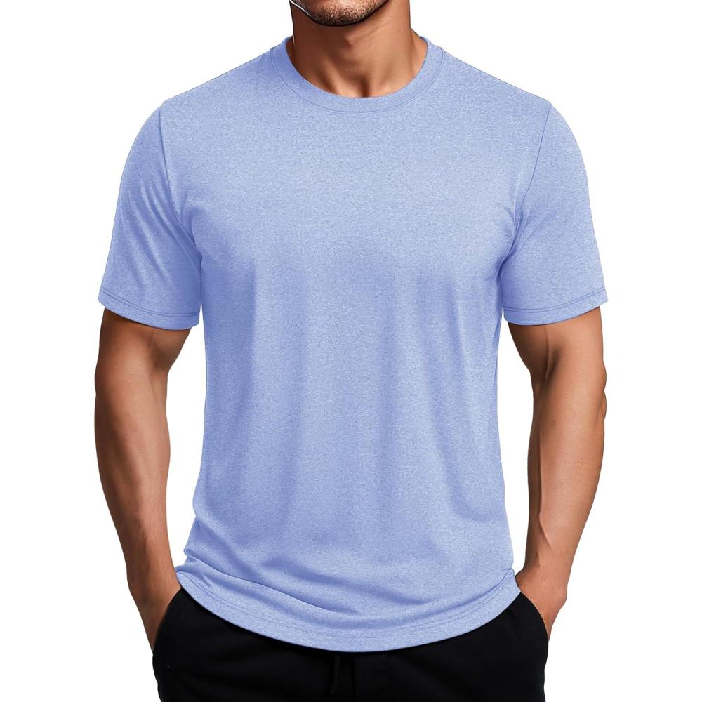 imageMAGCOMSEN Mens Dry Fit Workout Shirts Short Sleeve Tee Shirts Moisture Wicking Athletic Running Performence TshirtsBlue