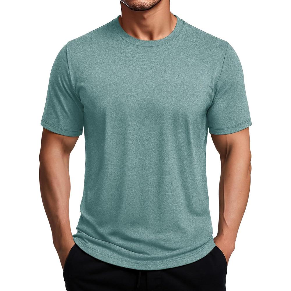 imageMAGCOMSEN Mens Dry Fit Workout Shirts Short Sleeve Tee Shirts Moisture Wicking Athletic Running Performence TshirtsDark Green