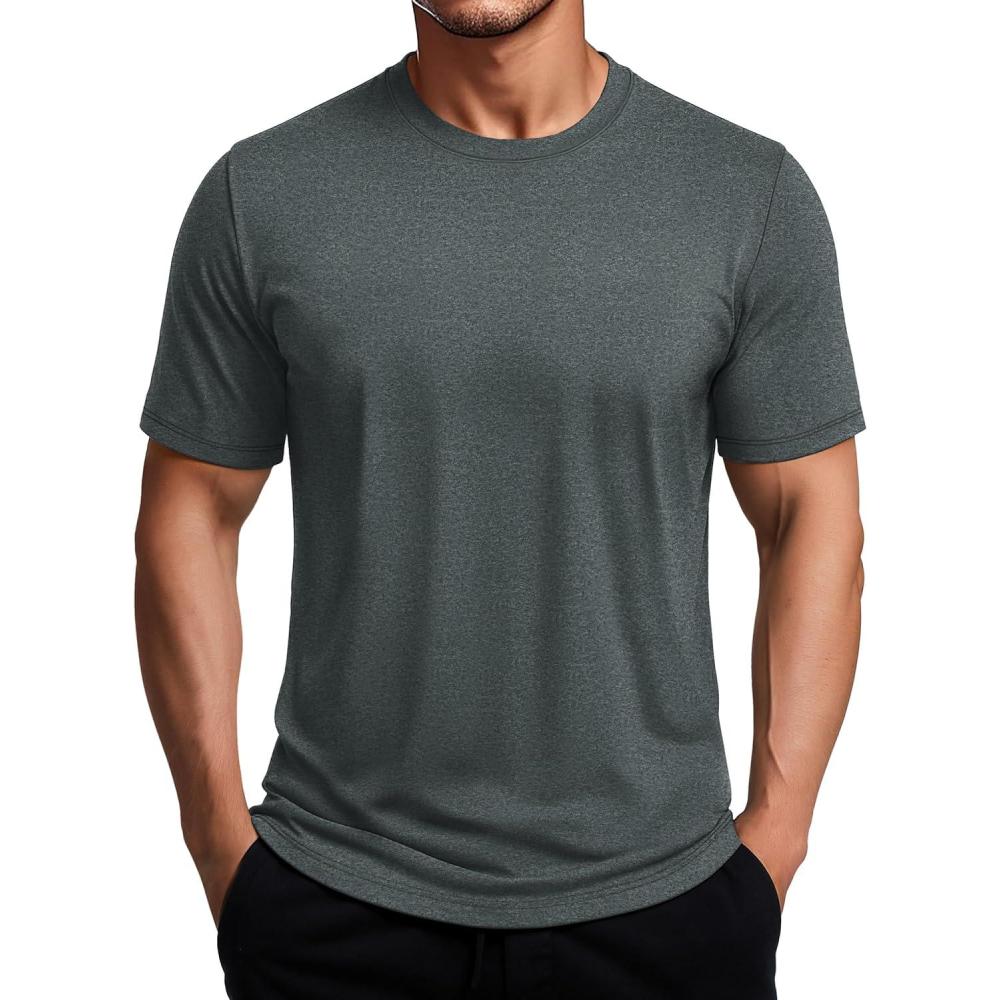 imageMAGCOMSEN Mens Dry Fit Workout Shirts Short Sleeve Tee Shirts Moisture Wicking Athletic Running Performence TshirtsDark Grey