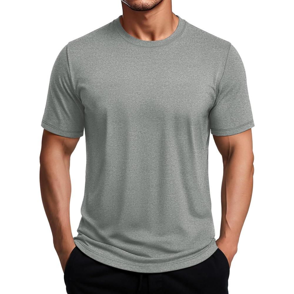 imageMAGCOMSEN Mens Dry Fit Workout Shirts Short Sleeve Tee Shirts Moisture Wicking Athletic Running Performence TshirtsGrey
