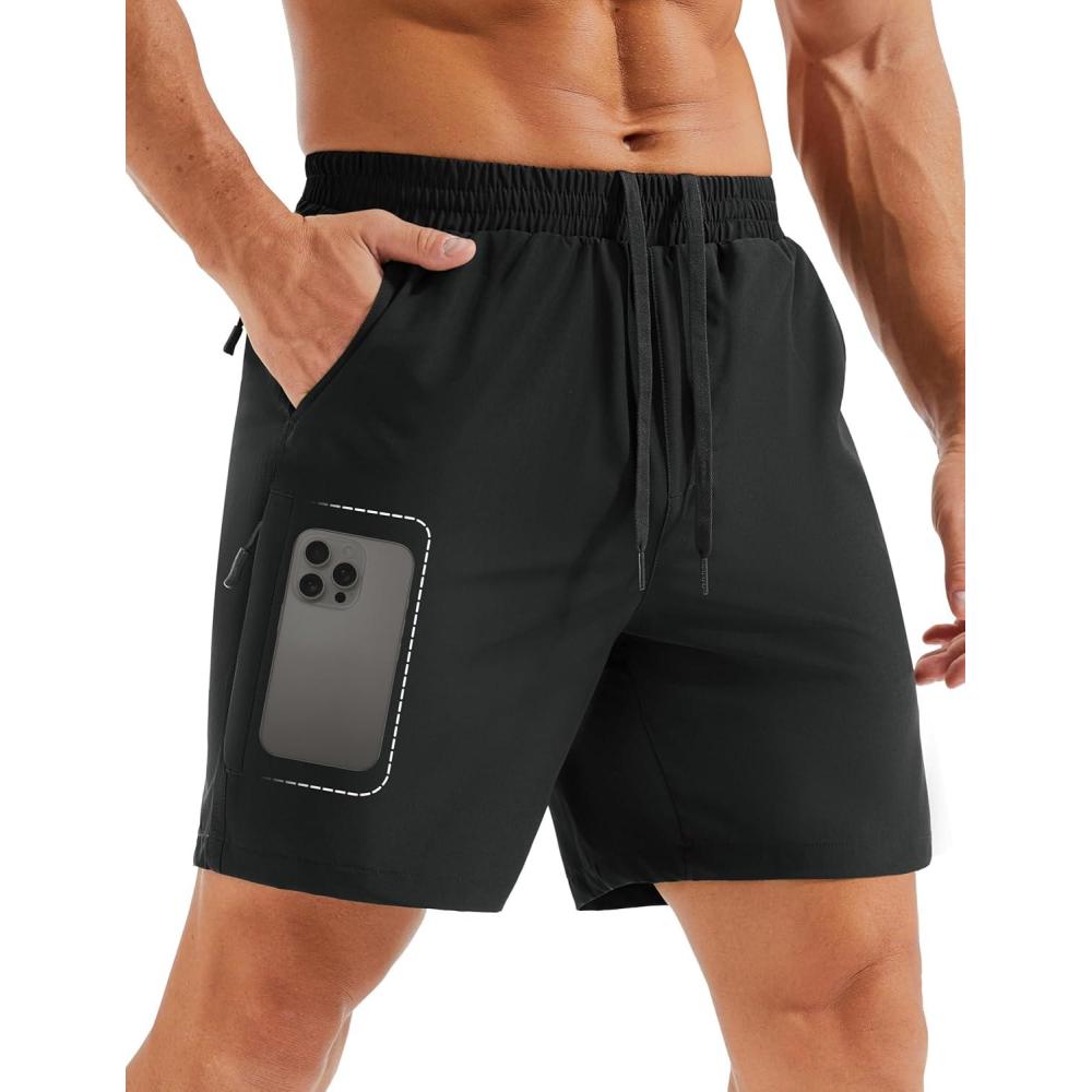 imageMAGCOMSEN Mens Hiking Shorts 7 Inch Quick Dry Lightweight Fishing Workout Athletic Water Resistant Shorts with Zipper PocketsBlack