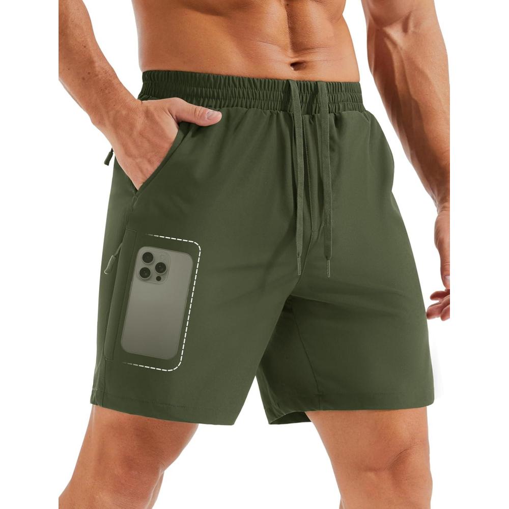 imageMAGCOMSEN Mens Hiking Shorts 7 Inch Quick Dry Lightweight Fishing Workout Athletic Water Resistant Shorts with Zipper PocketsGreen