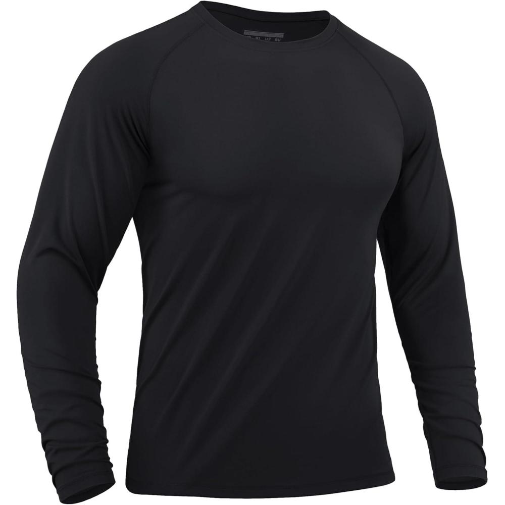 imageMAGCOMSEN Mens UPF 50 Sun Protection Shirts Long Sleeve Quick Dry UV SPF Rash Guard Fishing Running Swim AthleticBlack