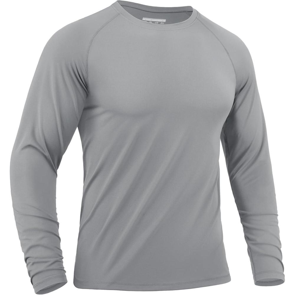 imageMAGCOMSEN Mens UPF 50 Sun Protection Shirts Long Sleeve Quick Dry UV SPF Rash Guard Fishing Running Swim AthleticLight Grey