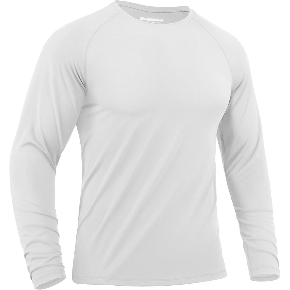 imageMAGCOMSEN Mens UPF 50 Sun Protection Shirts Long Sleeve Quick Dry UV SPF Rash Guard Fishing Running Swim AthleticWhite