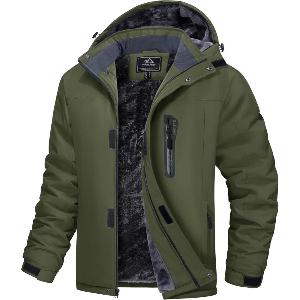 imageMAGCOMSEN Mens Winter Coats Ski Snow Water Resistant Jacket Warm Fleece Parka Raincoats with Hood for Hiking WorkArmy Green