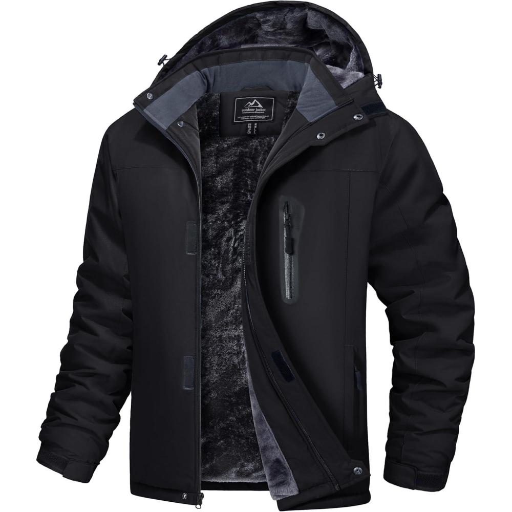 imageMAGCOMSEN Mens Winter Coats Ski Snow Water Resistant Jacket Warm Fleece Parka Raincoats with Hood for Hiking WorkBlack