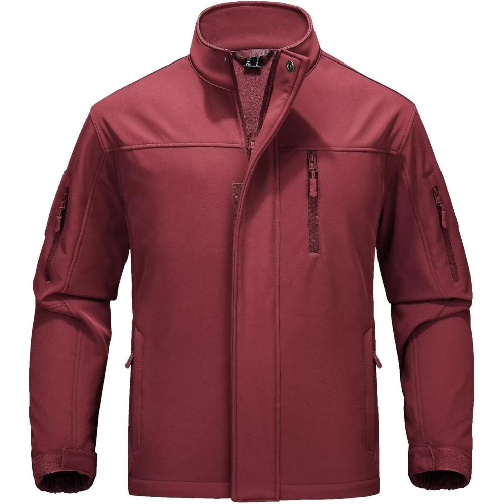 imageMAGCOMSEN Mens Winter Zip Up Polar Fleece Jacket Athletic Tactical Hiking Outdoor Jackets with 3 PocketsWine Red