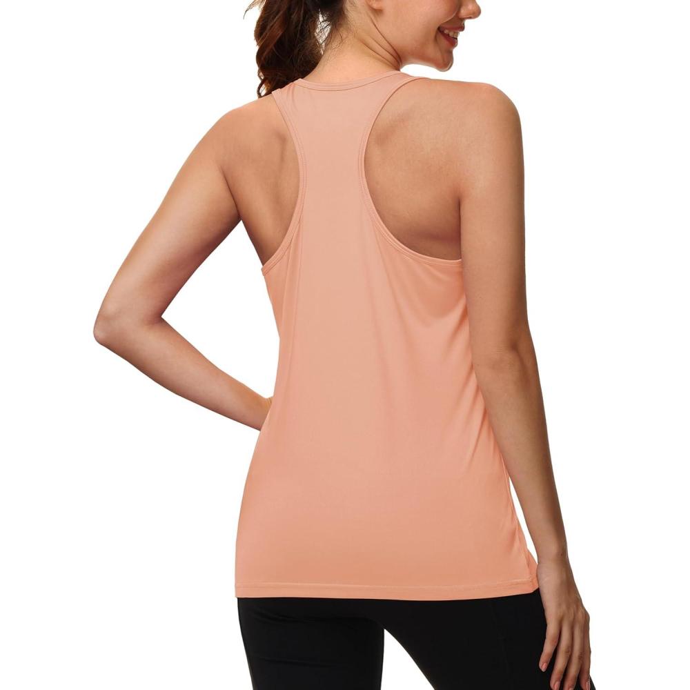 imageMAGCOMSEN Womens Athletic Racerback Tank Tops Quick Dry Racer Back Workout Tanks Moisture Wicking Upf50 Exercise ActiveApricot