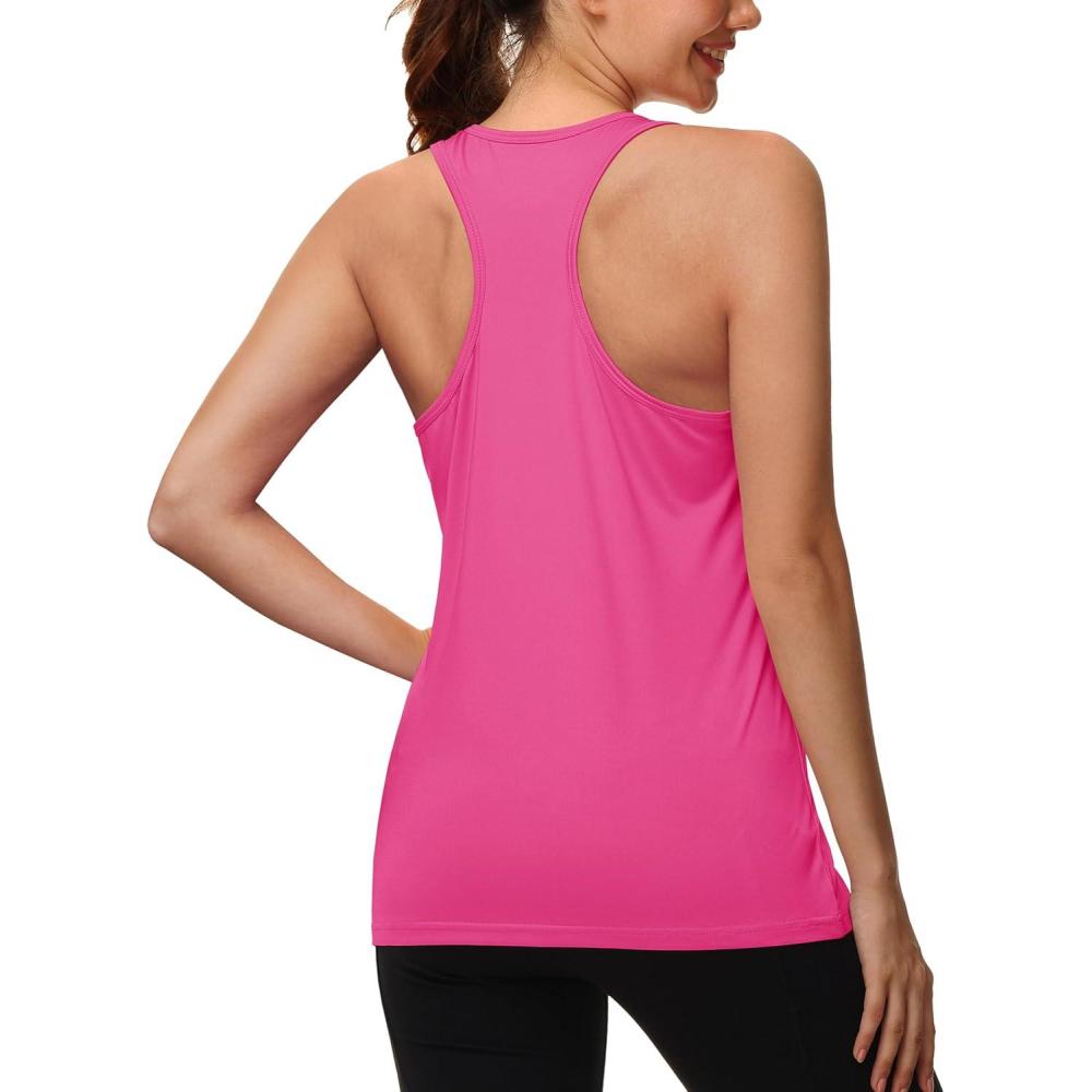 imageMAGCOMSEN Womens Athletic Racerback Tank Tops Quick Dry Racer Back Workout Tanks Moisture Wicking Upf50 Exercise ActiveRose Red