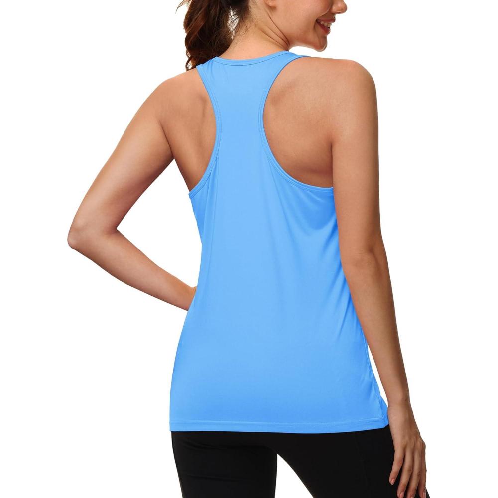 imageMAGCOMSEN Womens Athletic Racerback Tank Tops Quick Dry Racer Back Workout Tanks Moisture Wicking Upf50 Exercise ActiveSky Blue