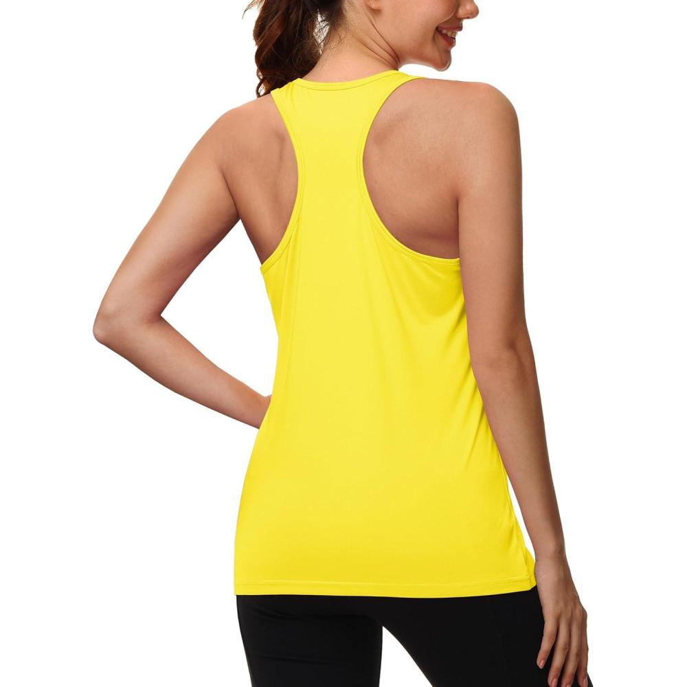 imageMAGCOMSEN Womens Athletic Racerback Tank Tops Quick Dry Racer Back Workout Tanks Moisture Wicking Upf50 Exercise ActiveYellow