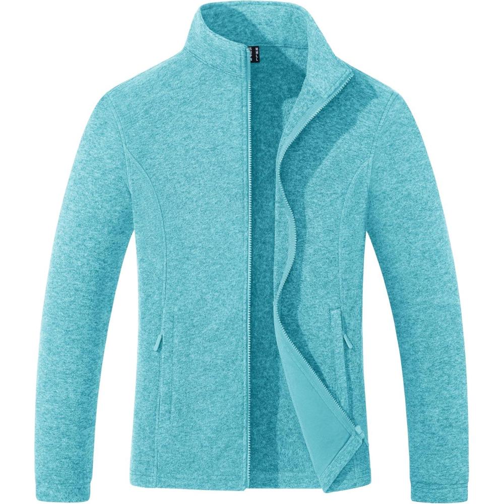 imageMAGCOMSEN Womens Fleece Jacket Zip Up Coat Lightweight Soft Warm Long Sleeve Jackets with Pockets for WinterBaqua Blue