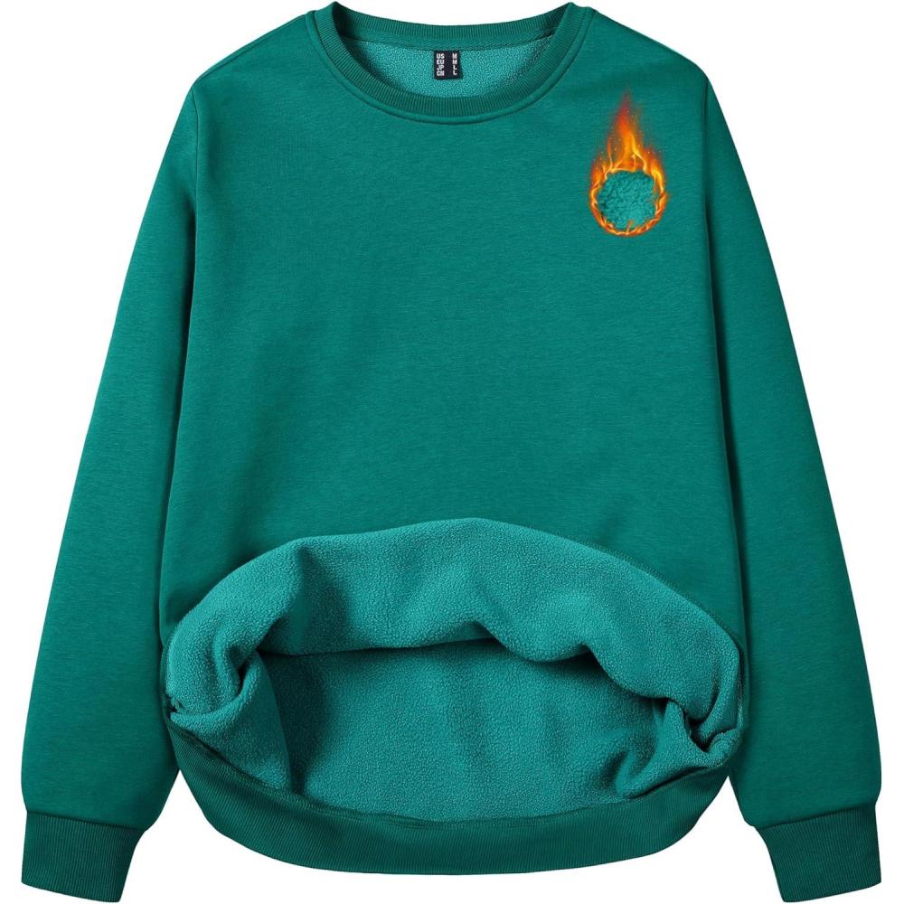 imageMAGCOMSEN Womens Fleece Lined Sweatshirt Crewneck Cotton Pullover Fall Winter Casual Long Sleeve Warm Soft TopsEmerald Green