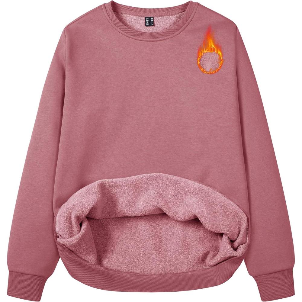 imageMAGCOMSEN Womens Fleece Lined Sweatshirt Crewneck Cotton Pullover Fall Winter Casual Long Sleeve Warm Soft TopsGrey Pink