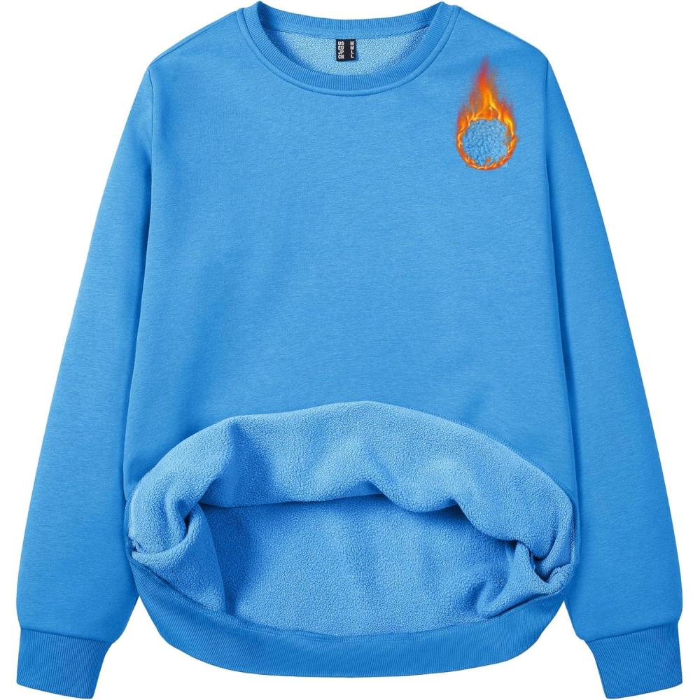 imageMAGCOMSEN Womens Fleece Lined Sweatshirt Crewneck Cotton Pullover Fall Winter Casual Long Sleeve Warm Soft TopsIce Blue
